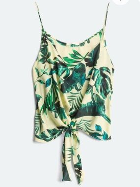 LUSH Parina Tie Front Crop Cami Blouse Tank Top - Tropical Green - Medium